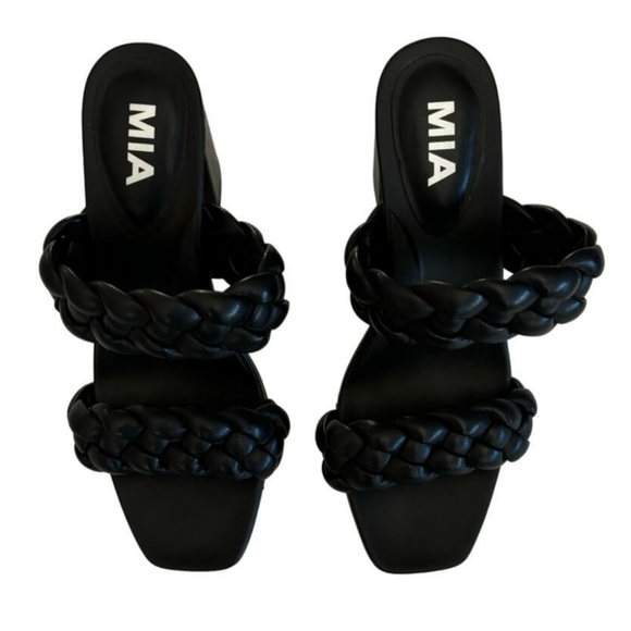 NWOT-MIA Women’s Maine Black Braided Strap Slip On Heeled Sandals Size 6.5 - Picture 2 of 7